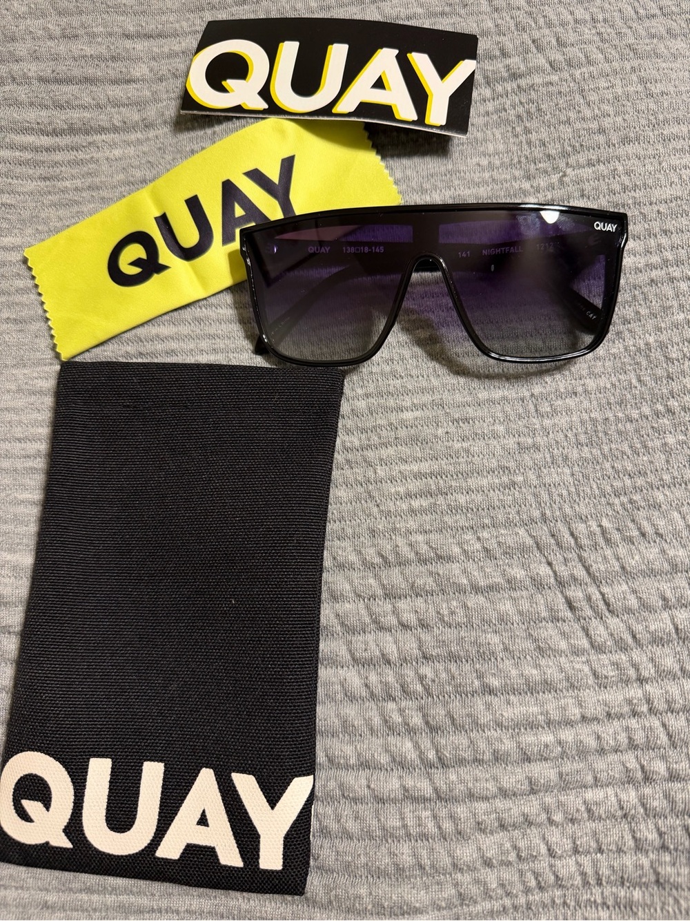Quay Australia Black Shield Sunglasses with Gradient Purple Lens